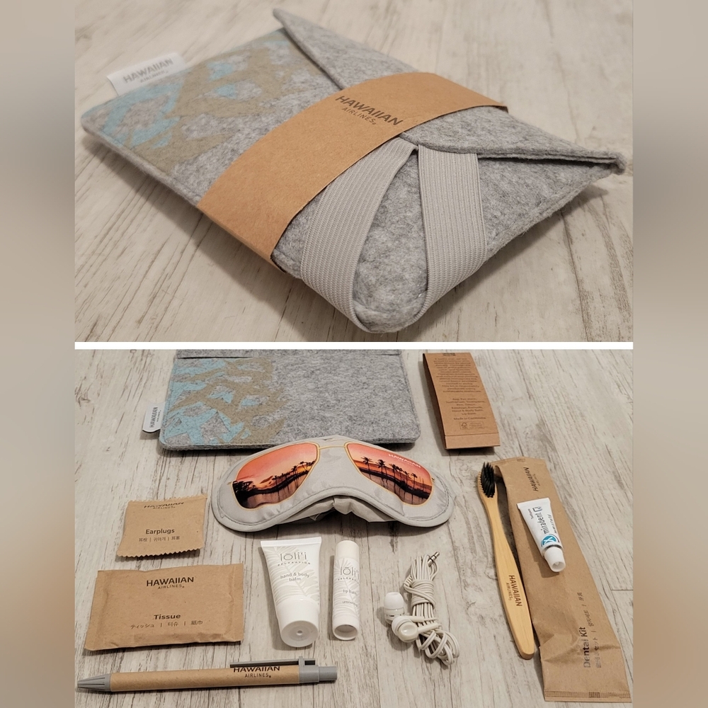 Hawaiian Airlines Business Class Amenity Kit Gray Travel Pouch Bag Noho Home